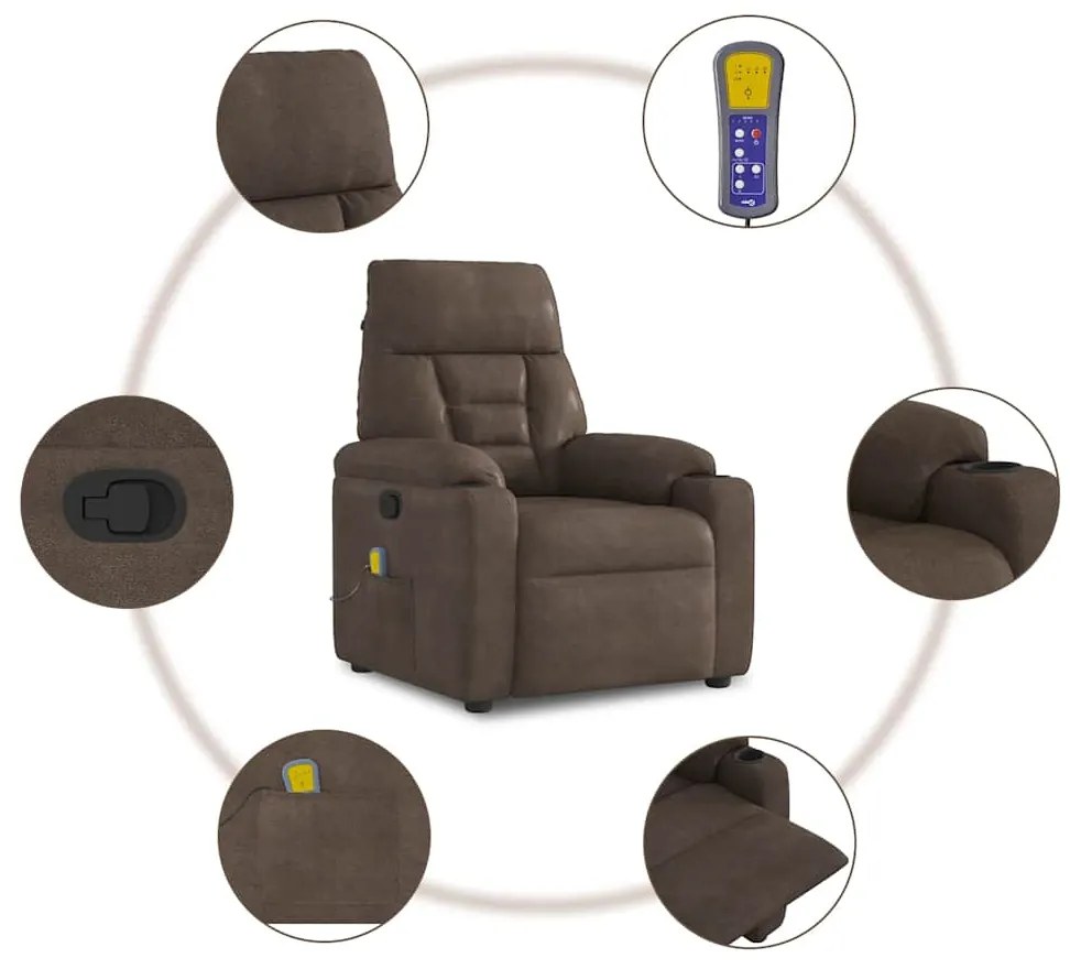 Poltrona de massagens reclinável tecido de microfibra castanho