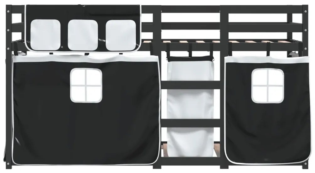 Beliche com cortinas 90x200 cm pinho maciço branco e preto