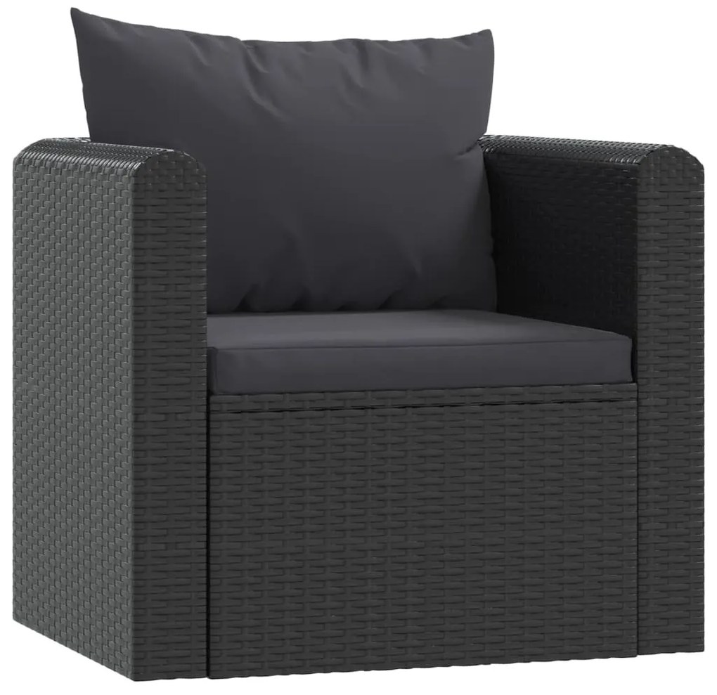 7 pcs conjunto lounge de jardim c/ almofadões vime PE preto
