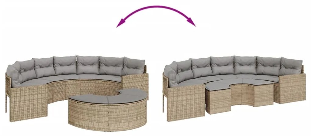 2 pcs conjunto de sofás de jardim semicircular vime PE bege