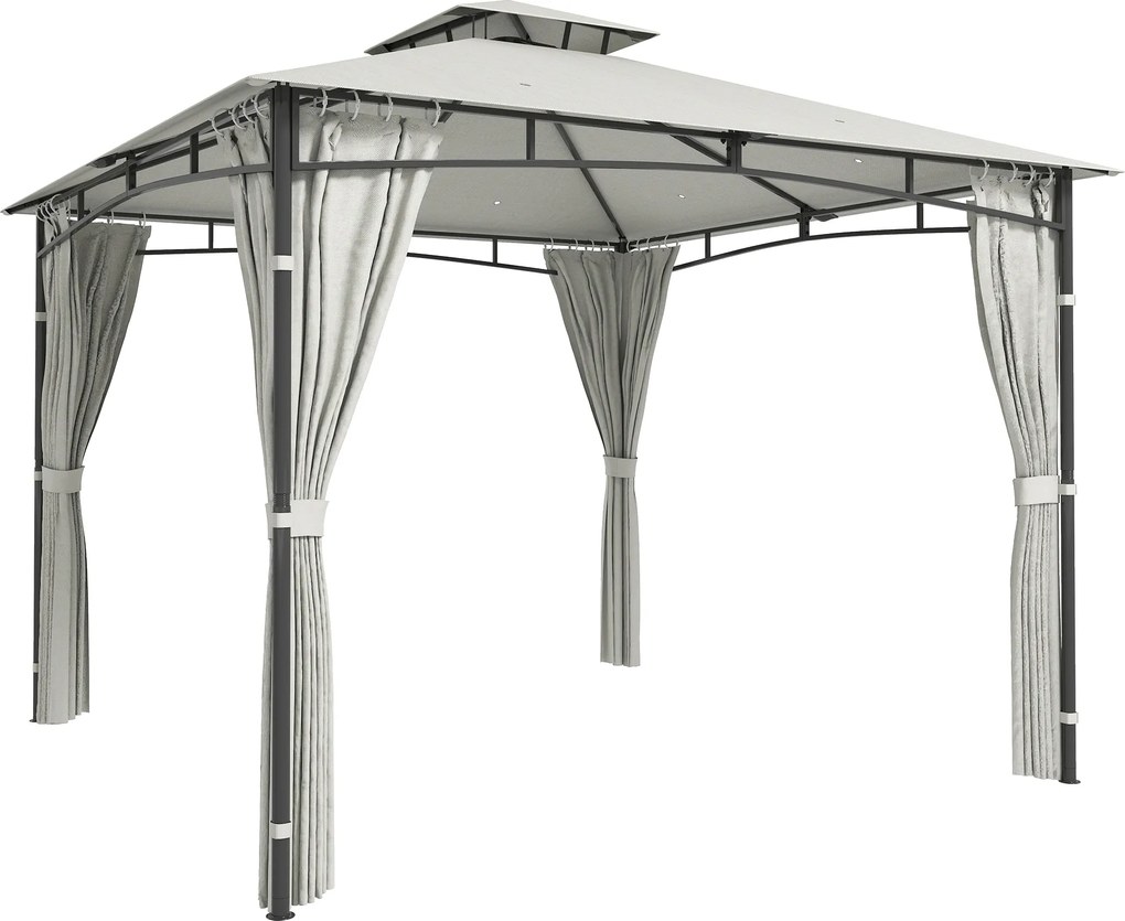 Outsunny Tenda de Jardim Exterior Estrutura de Telhado Retrátil e Telhado Duplo UV50+ Impermeável 3x3m Creme | Aosom Portugal