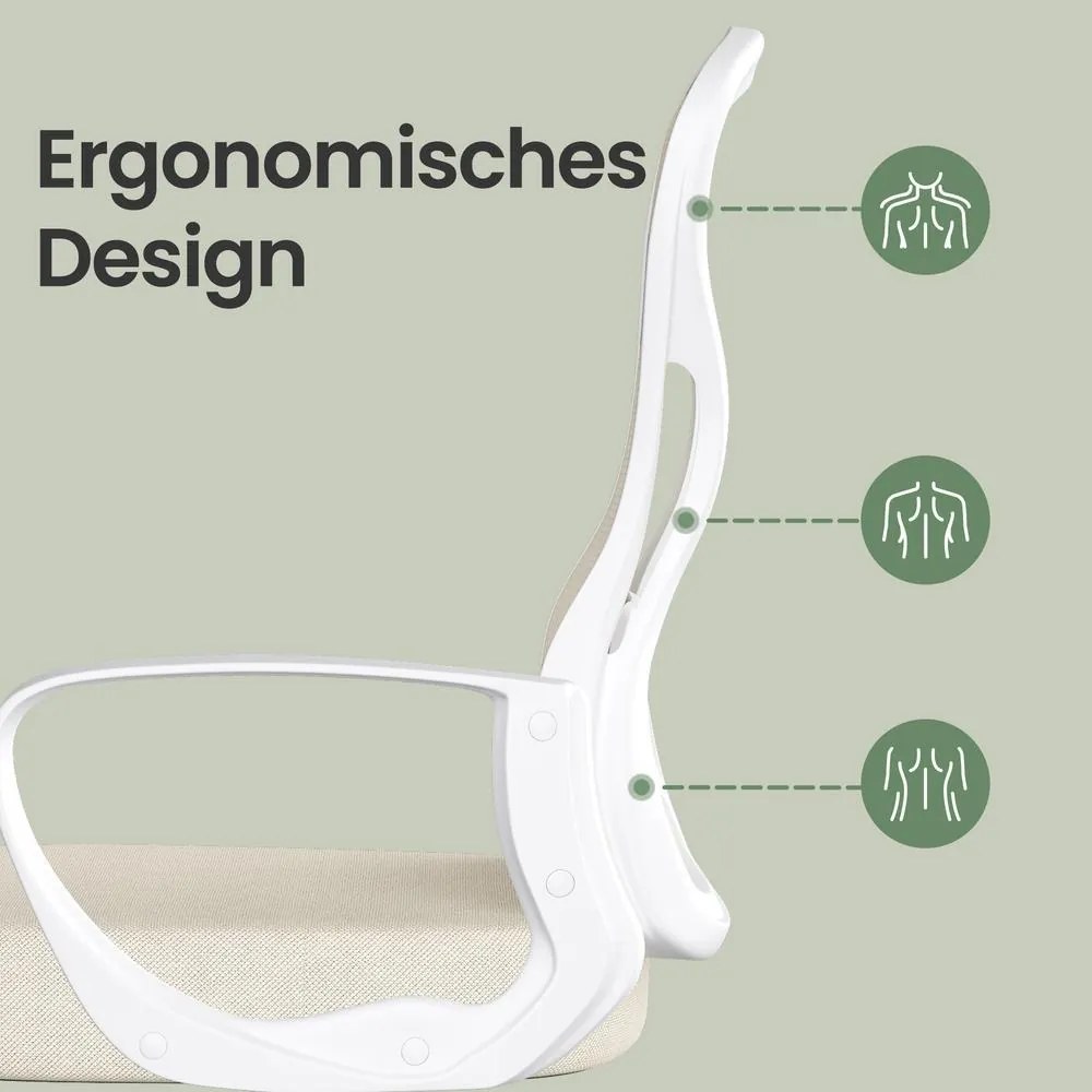 Cadeira de escritório ergonómica de malha, 60 x 60 x (95,5-105,5) cm com função de balanço bege-branco