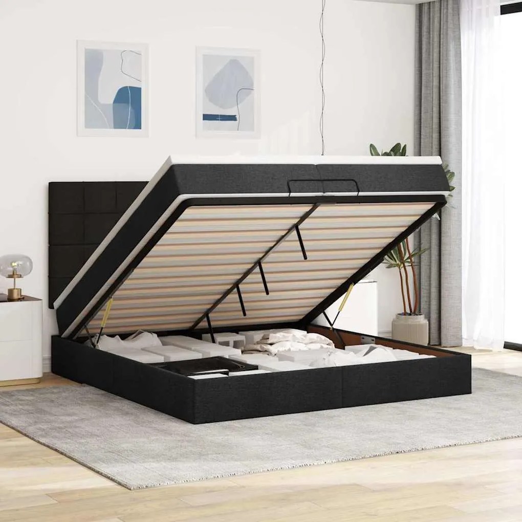63 / 5,000vidaXL Estrutura de cama otomana com colchões tecido preto