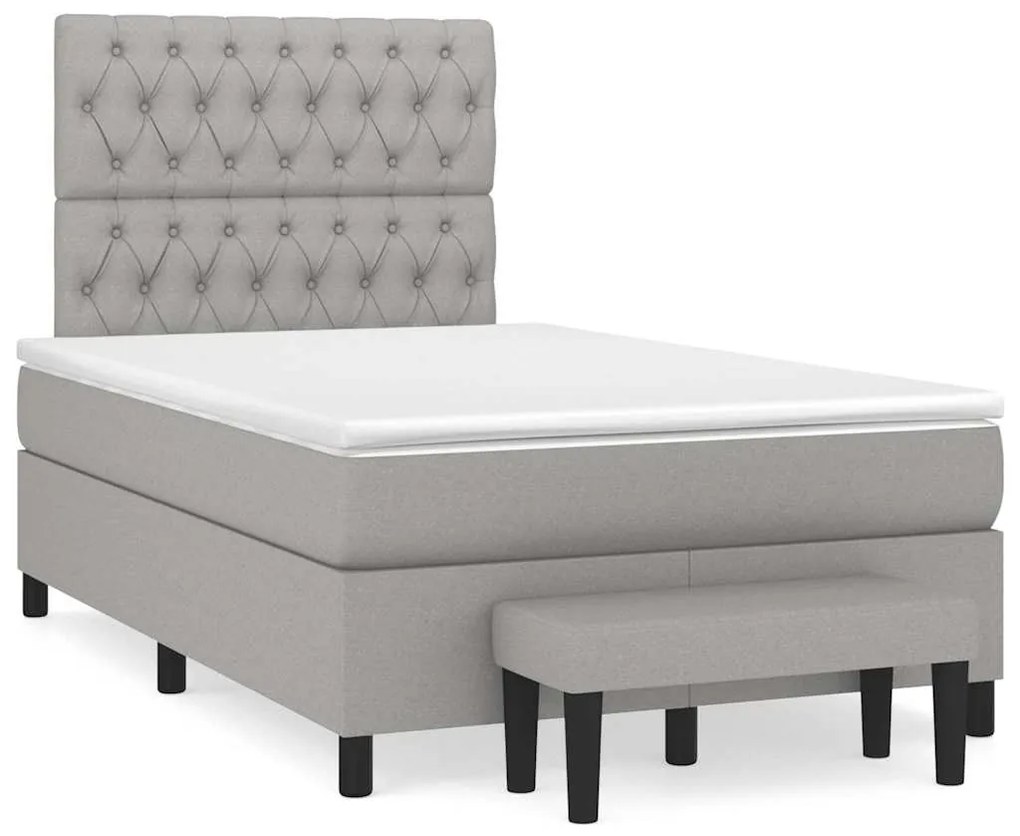 Cama boxspring com colchão 120x190 cm tecido cinzento-claro