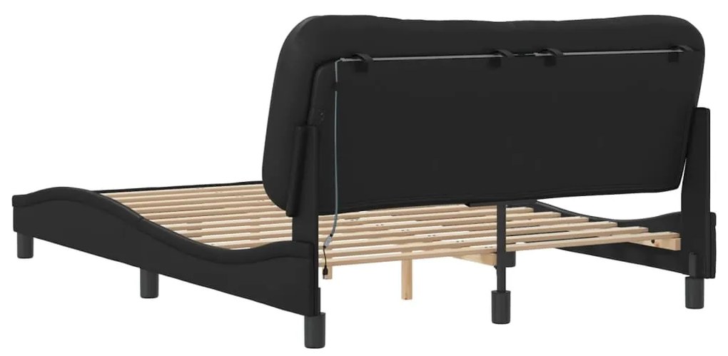 Estrutura de cama c/ luzes LED 120x200cm couro artificial preto