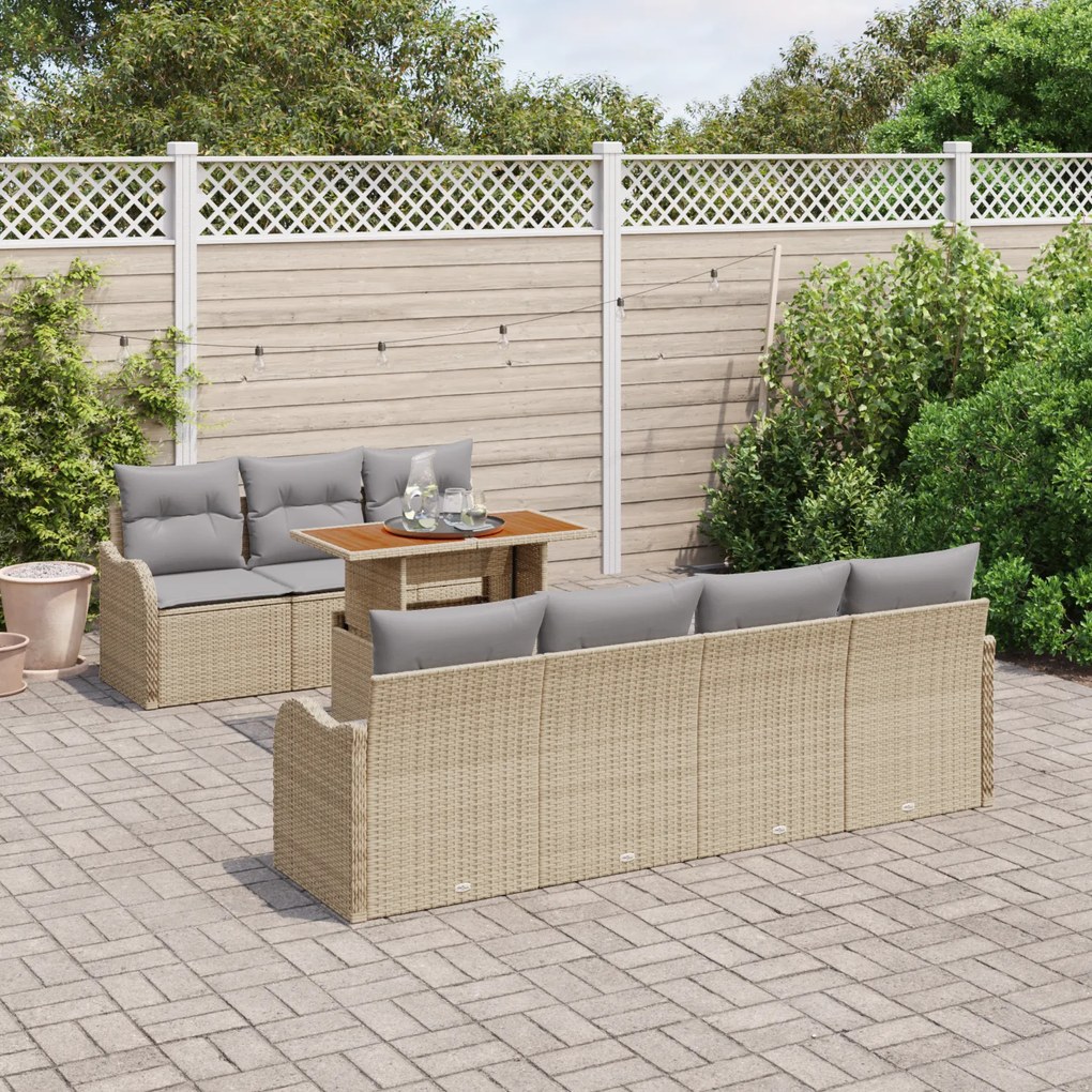 Conjunto de Sofá de Jardim de 8 Peças com Almofadas Bege Polirattan