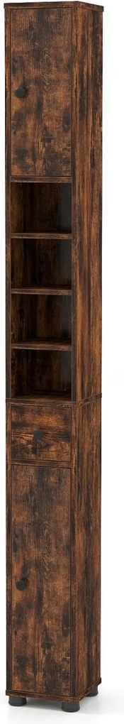 Armário alto estreito para casa de banho 20 x 20 x 180 cm de arrumação para casa de banho com 1 gaveta e 5 prateleiras ajustáveis Café