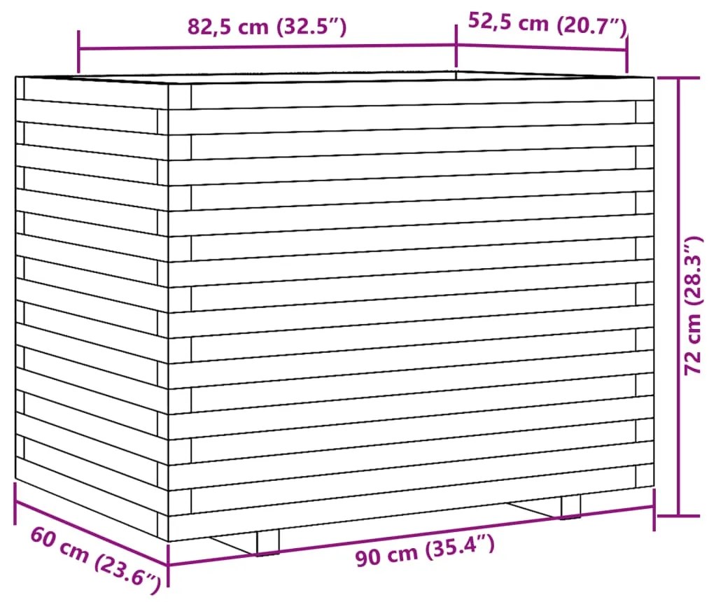 Vaso/floreira de jardim 90x60x72 cm madeira de pinho maciça