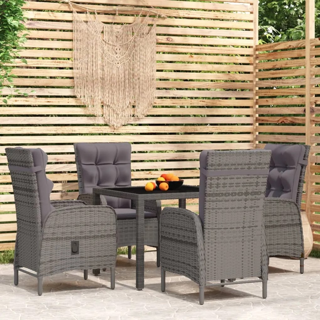 vidaXL 5 pcs conjunto de jantar para jardim vime PE cinzento