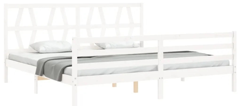 Estrutura de cama com cabeceira 200x200cm madeira maciça branco