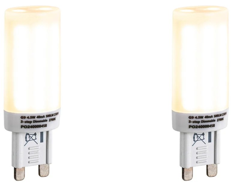 Set van 2 G9 3-staps dimbare LED lampen opaal 4.5W 500 lm 2700K