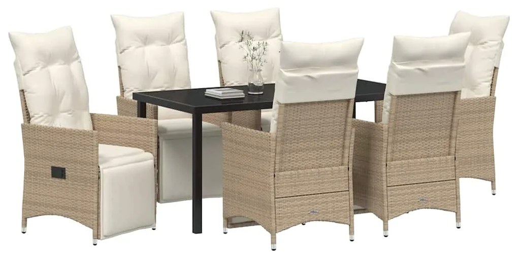 Conjunto de Jantar para Jardim de 7 Peças com Almofadas em Rattan Sint