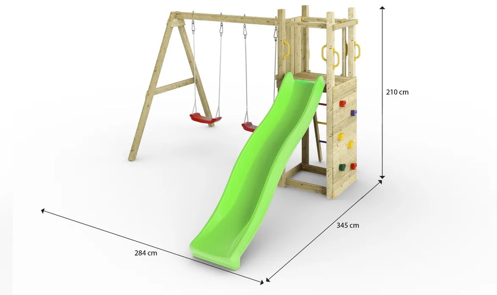 Parque infantil Crianças Exterior FUNNY3 Escorrega, 2 Baloiços, parede escalada, escada