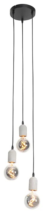 Candeeiro de suspensão industrial preto com betão redondo 3 luzes - Pedra Rústico ,Industrial