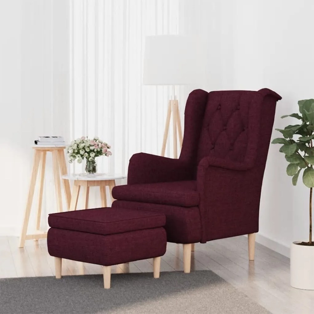 vidaXL Poltrona com banco tecido roxo