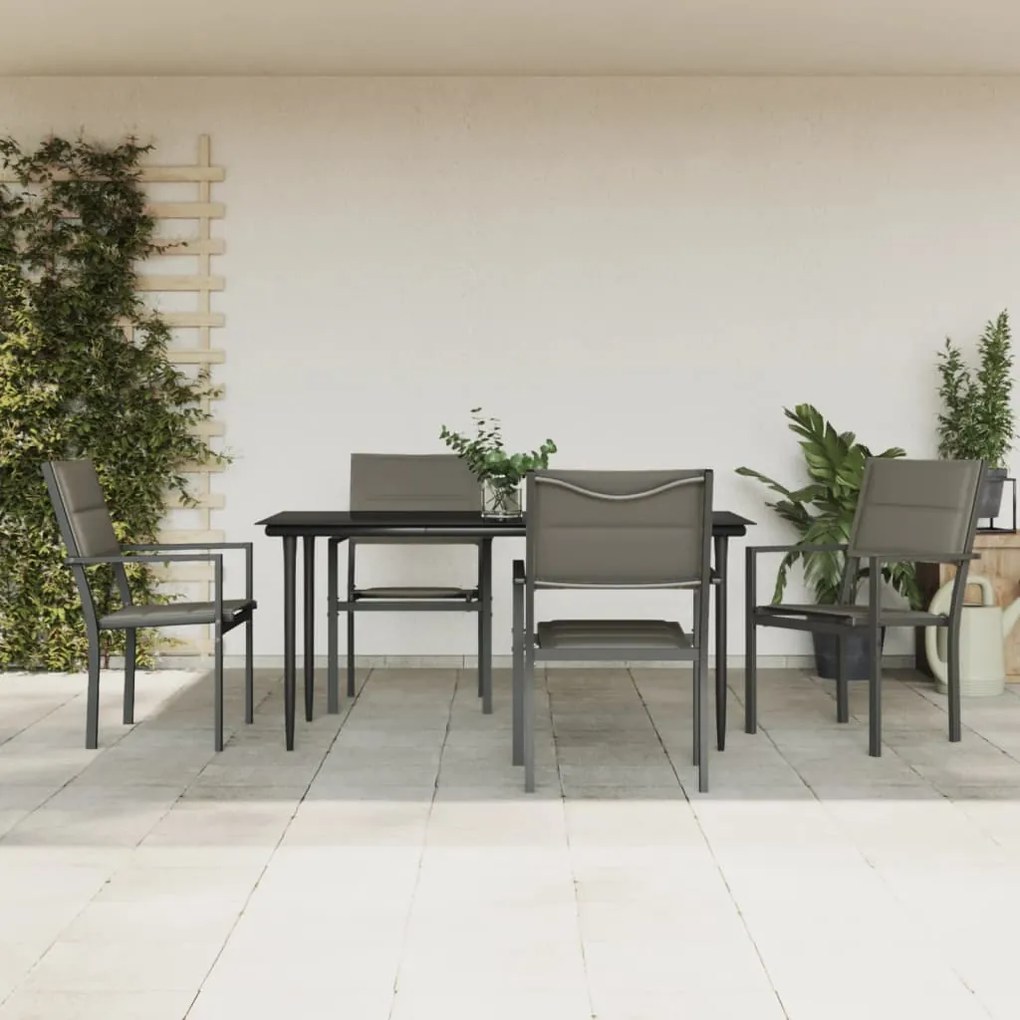vidaXL 5 pcs conjunto de jantar para jardim aço e textilene preto