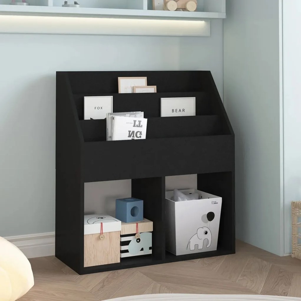 vidaXL Suporte de revistas infantil 71x30x78,5 cm aglomerado preto