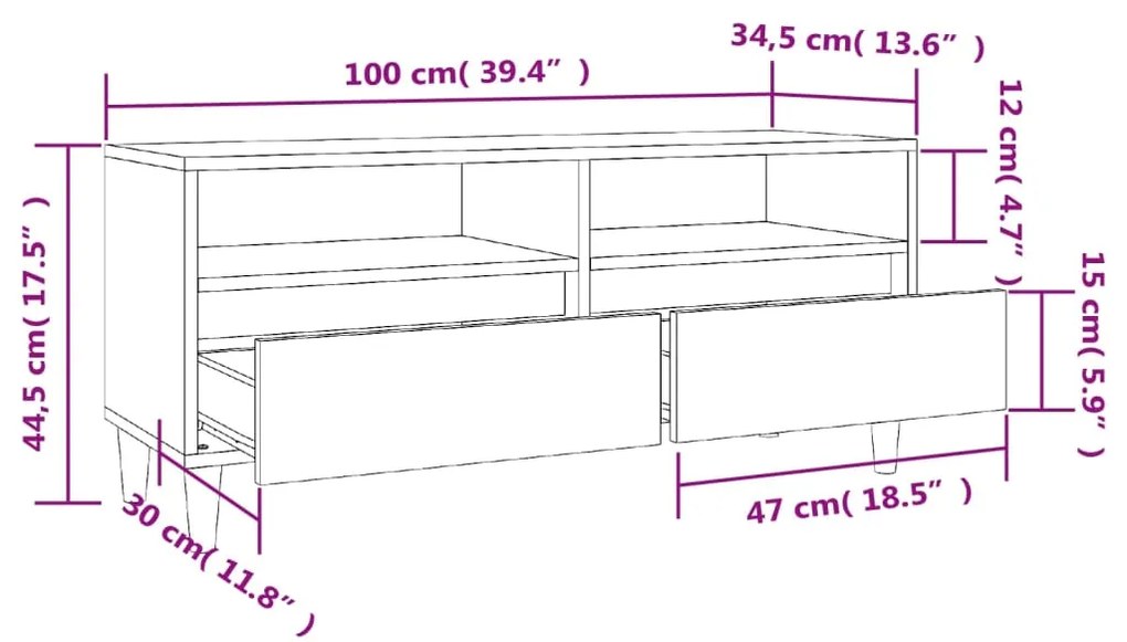 Móvel p/ TV 100x34,5x44,5 cm derivados madeira branco brilhante