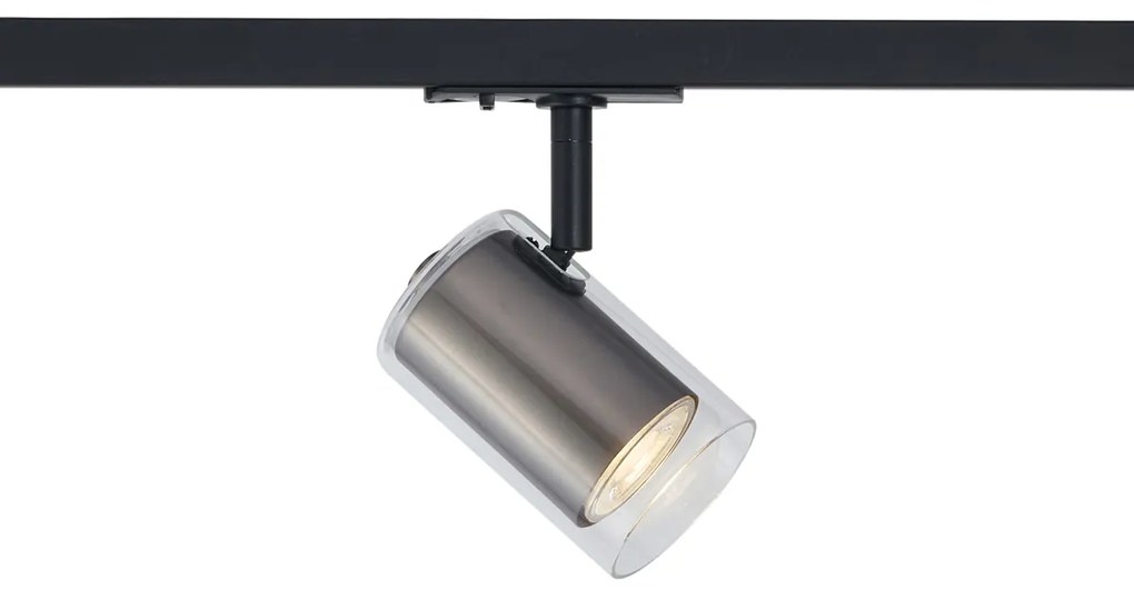 Foco moderno cor de bronze com vidro transparente para sistema de calhas monofásico - Iconic Lloyd