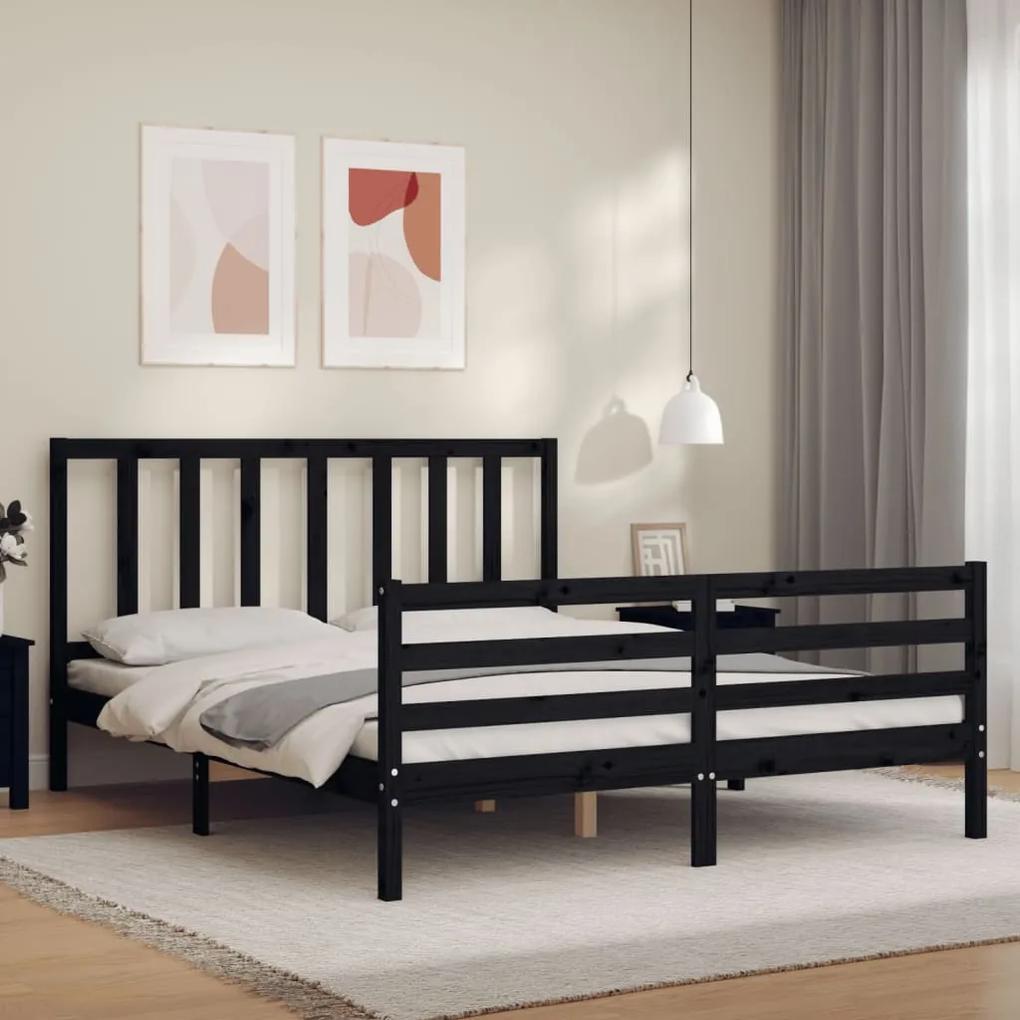 3193870 vidaXL Estrutura de cama com cabeceira 160x200 cm madeira maciça preto