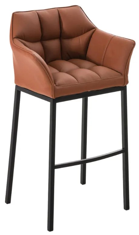 Banco de bar Damaso em couro sintético com estrutura preta 64 x 110 x 48 cm Castanho claro