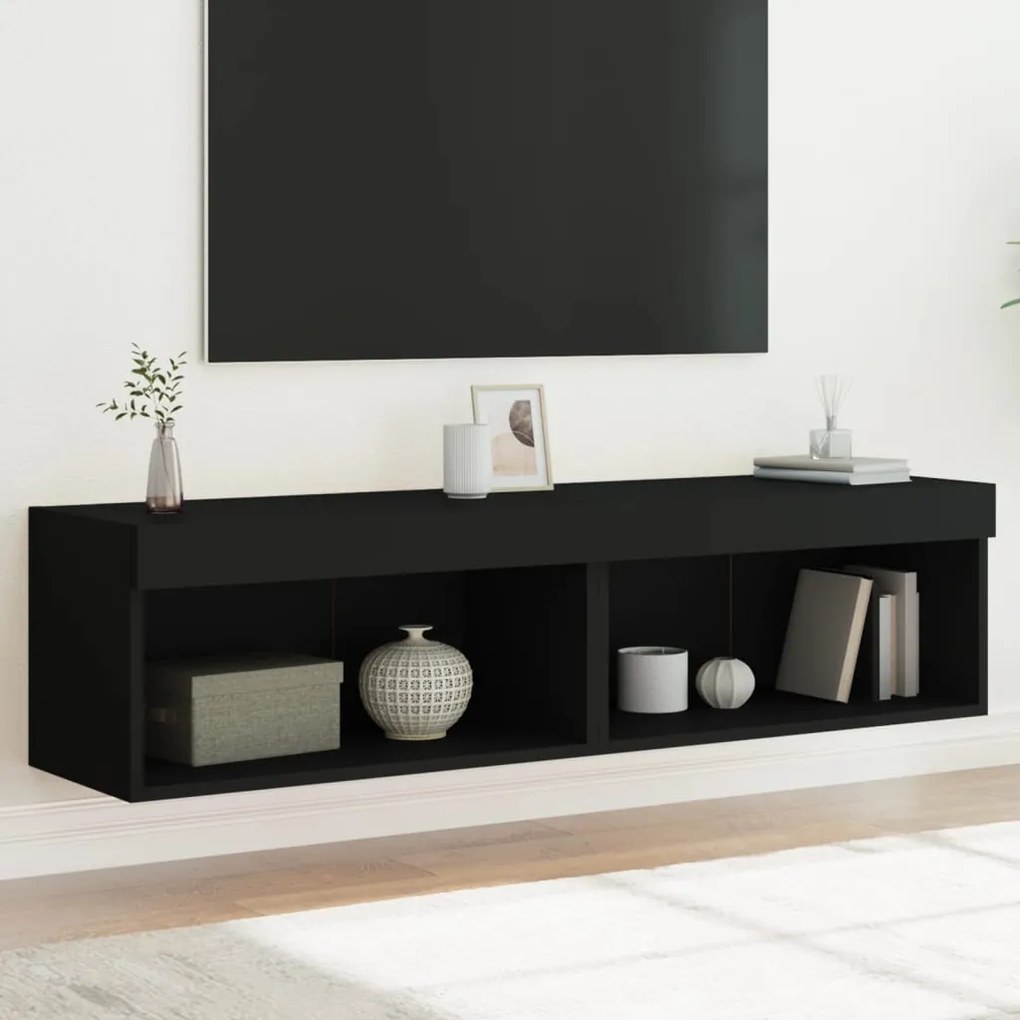vidaXL Móveis de TV com luzes LED 2 pcs 60x30x30 cm preto