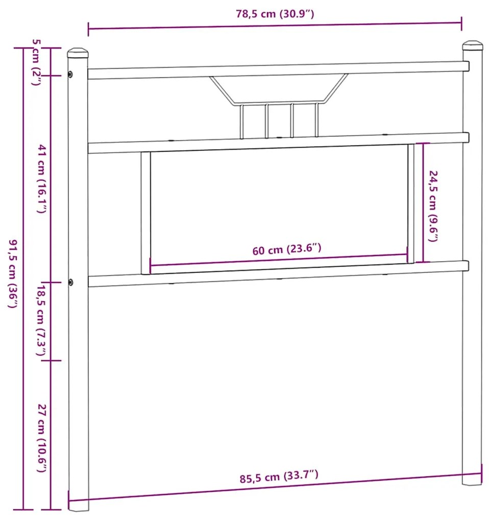 Cabeceira de cama 80 cm derivados madeira/aço carvalho castanho