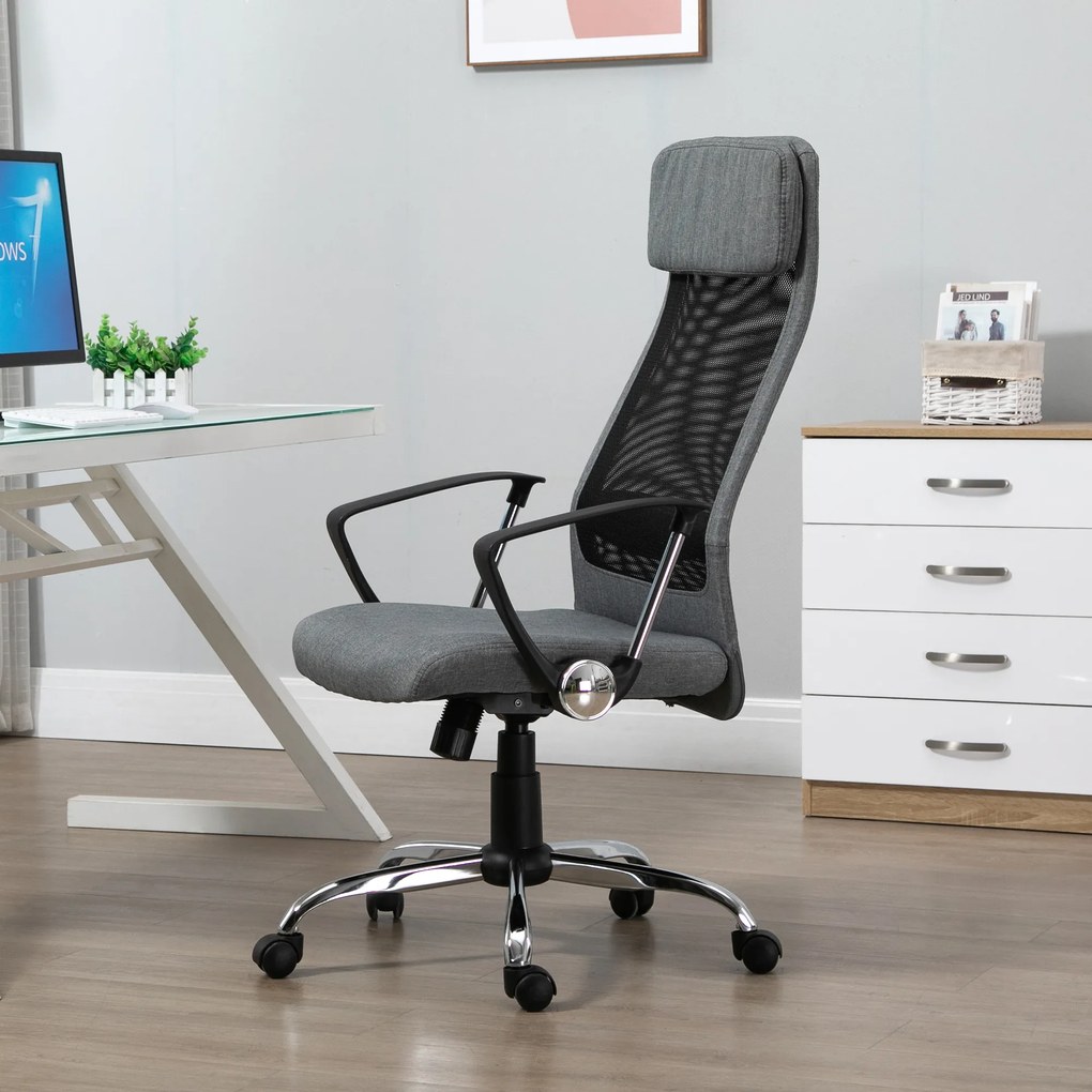Vinsetto Cadeira de escritório ergonômica giratória e basculante com altura de assento ajustável 62x62x118-128 cm Cinza