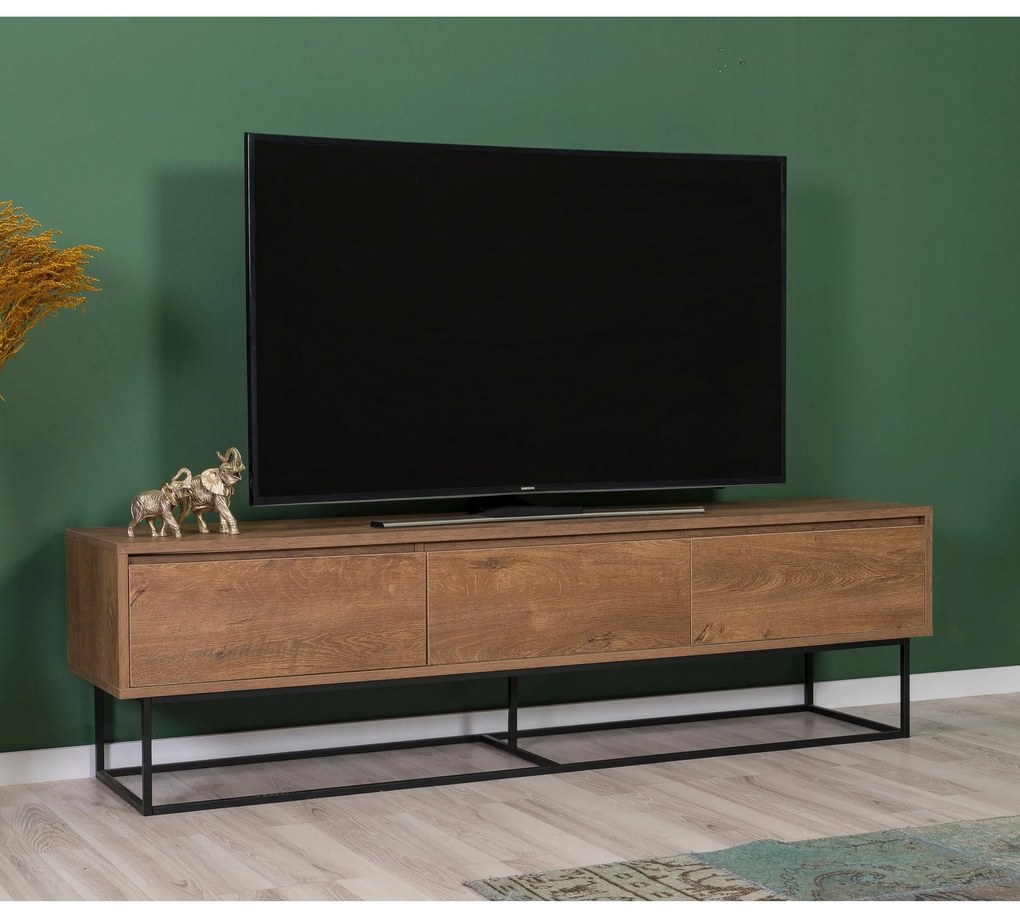 Conjunto de Mobiliário de Sala de Estar Laxus – Nogueira/Preto – TV: 1
