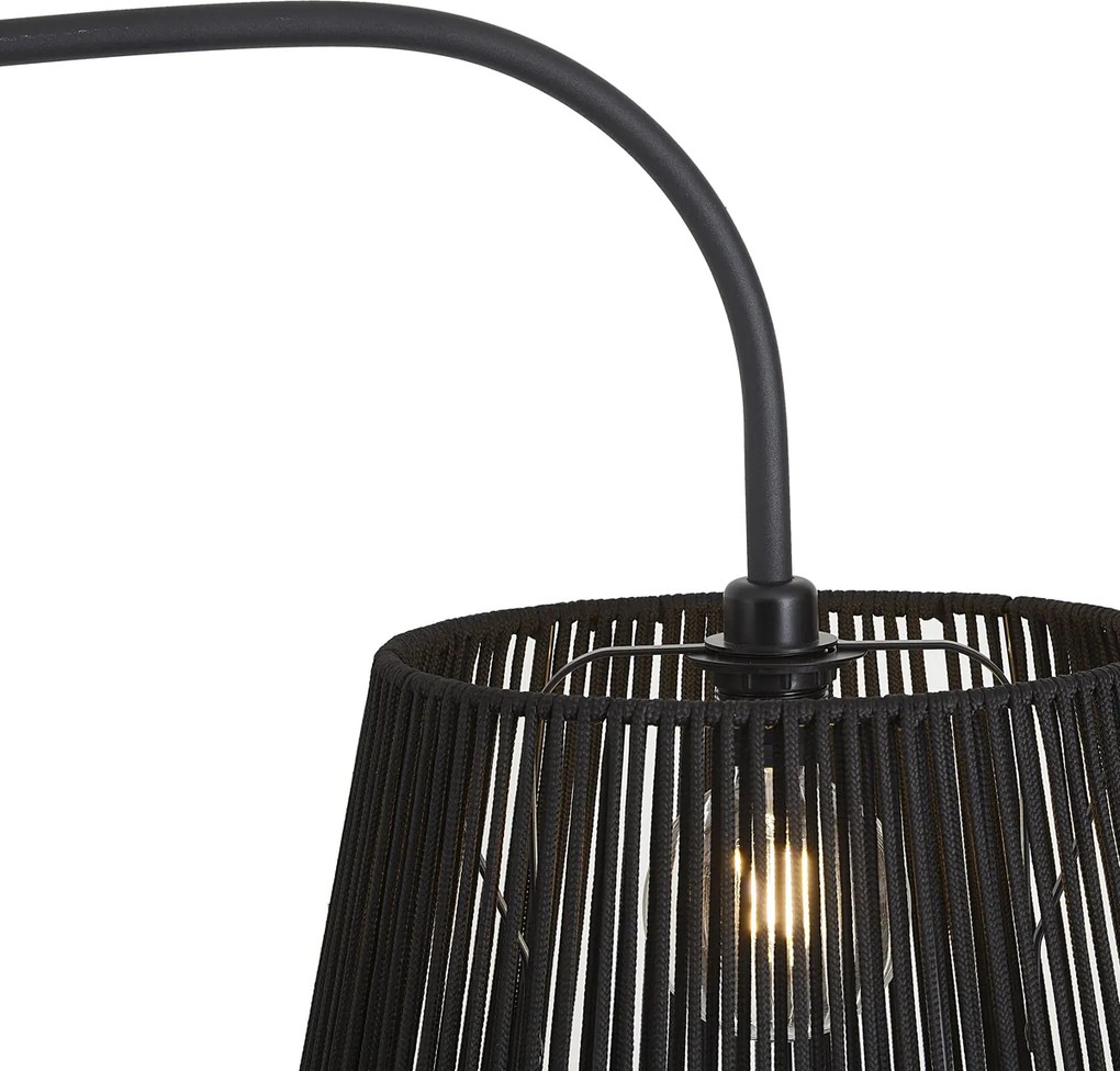 Candeeiro de pé para exterior Japandi preto com abajur de corda IP44 - Arc Jayla