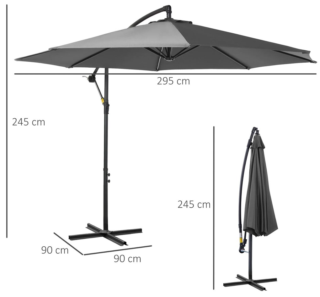 Chapéu de Sol de Jardim Ø295x245cm Chapéu de Sol Excêntrico Inclinável