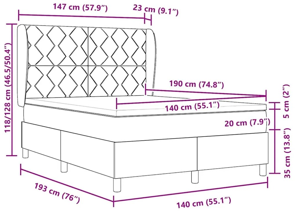Cama Box Spring vidaXL com Colchão Azul 140x190 cm em Tecido