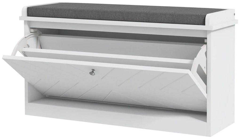 Banco Sapateira Moderno de Madeira com Prateleiras Ajustáveis e Almofada Acolchoada para 8 Pares de Sapatos 80x26x45 cm Branco