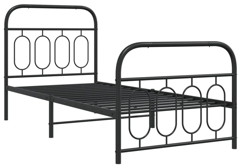 Estrutura de cama com cabeceira e pés 90x190 cm metal preto