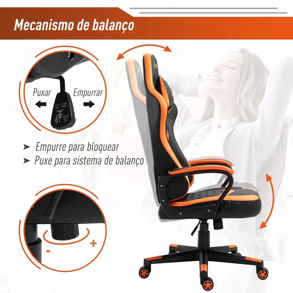 Cadeira gaming para escritório Ergonômico Altura ajustável Reclinável Rotativo laranja