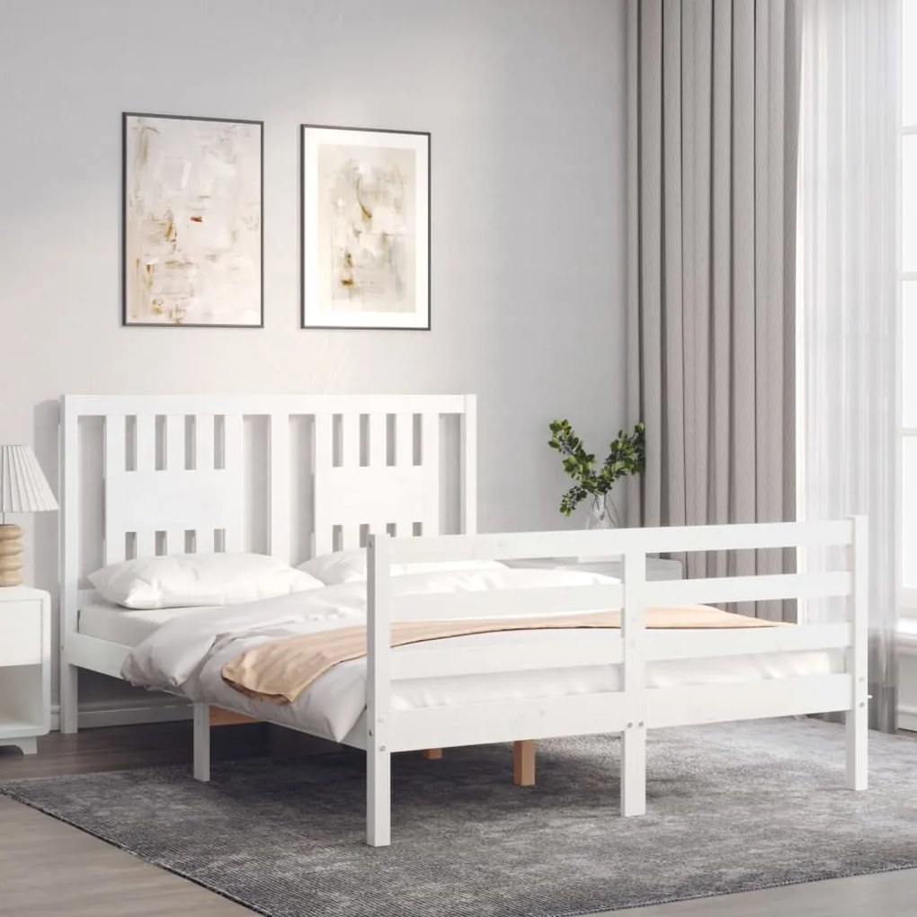 Estrutura de cama de casal c/ cabeceira madeira maciça branco
