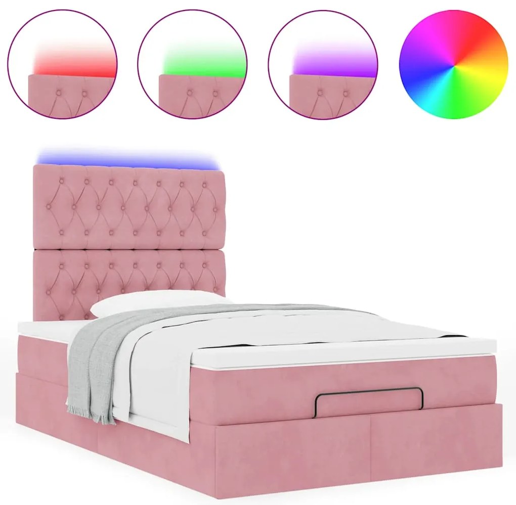 Estrutura de cama otomana com colchões 120x200 cm veludo rosa