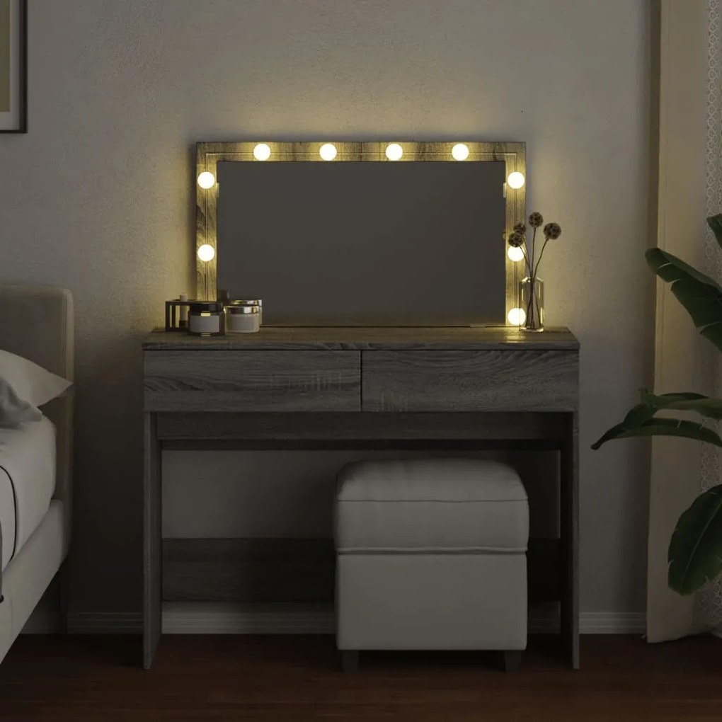 Toucador com LEDs 100x40x120 cm sonoma cinza