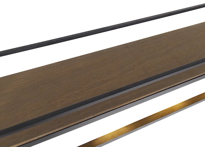 Candeeiro de suspensão industrial preto com prateleira de madeira 4 luzes - Cage Rack