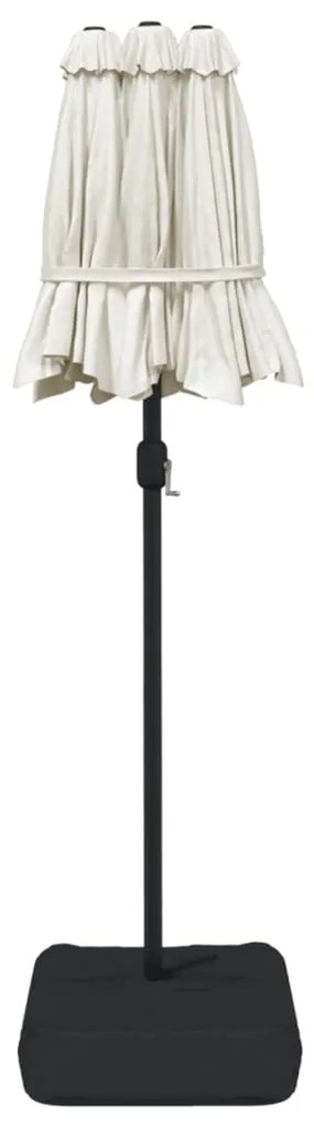 Guarda-sol de jardim com cabeça dupla 316x145 cm branco areia