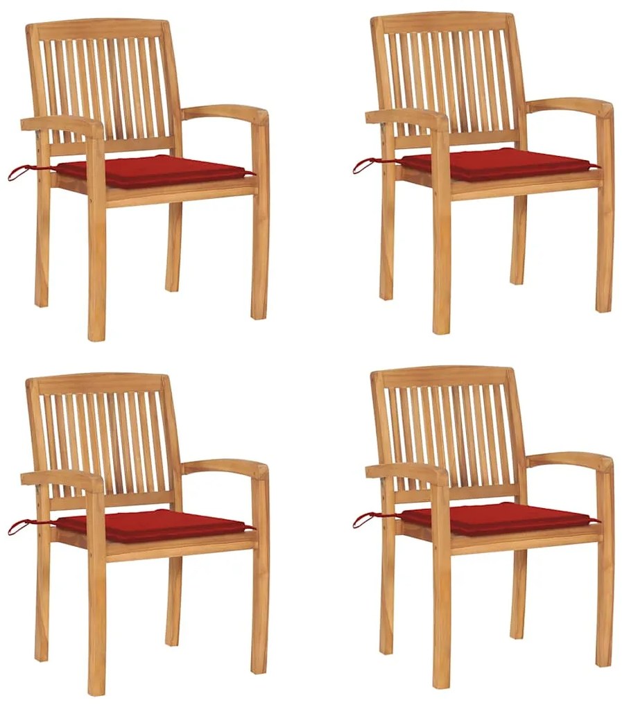 vidaXL Cadeiras de jardim empiháveis c/ almofadões 4 pcs teca maciça