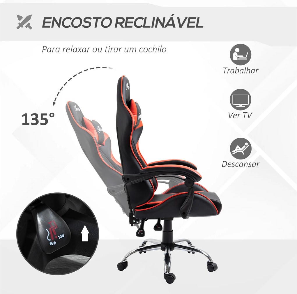 Cadeira Gaming – Modello Rosso – Preto e Vermelho – 63x67x119-127 cm