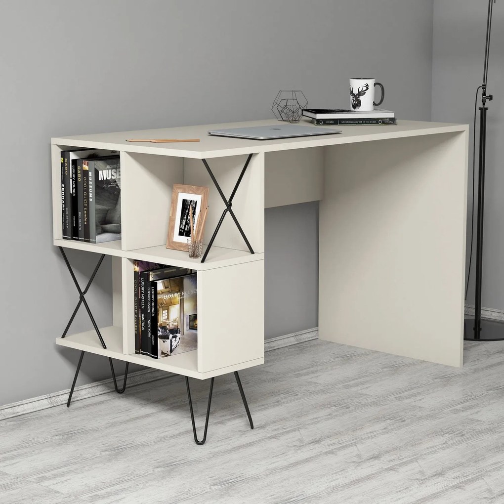 Secretária de Estudo Extra – Creme e Preto – 120 cm x 78,8 cm x 60 cm
