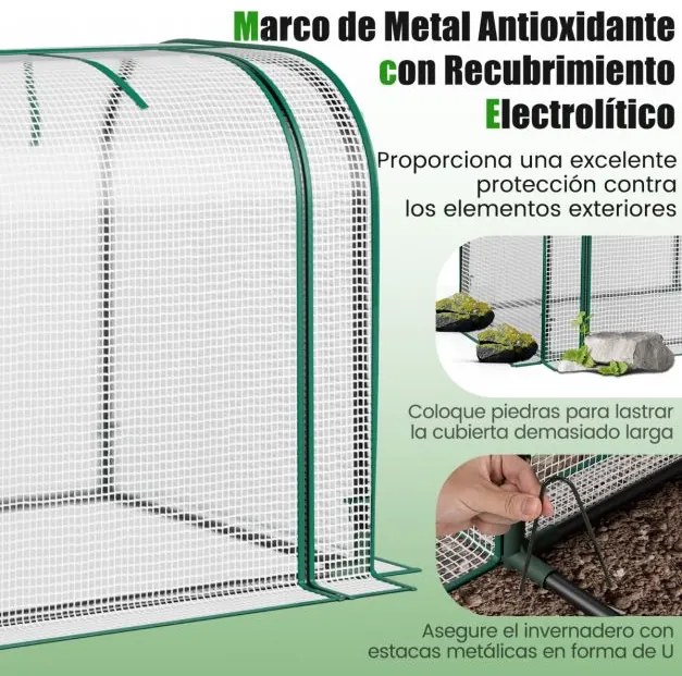 Mini estufa com porta com fecho de correr Cobertura impermeável em PE Estrutura metálica 118 x 55 x 60 cm - Branca