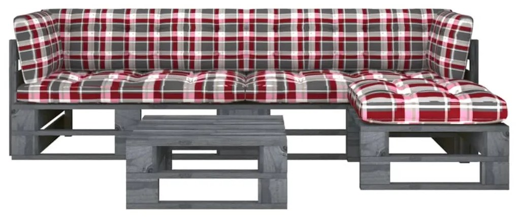vidaXL 4 pcs conj. lounge paletes c/ almofadões pinho impregnado cinza