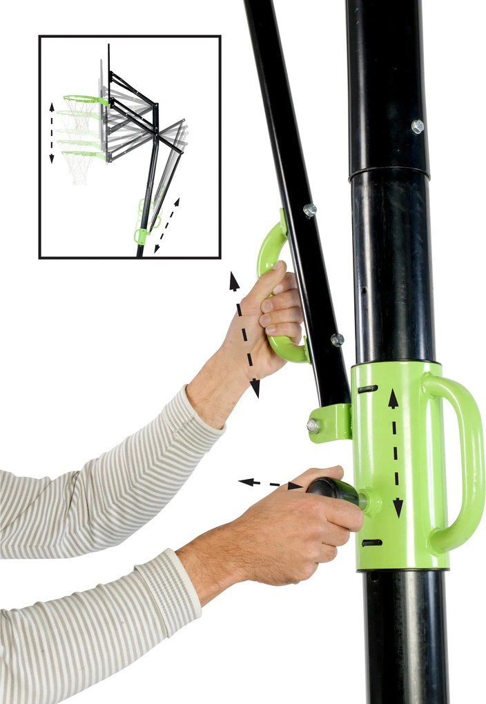 Cesto de basquetebol portátil Galaxy com rodas e altura ajustável verde e preto