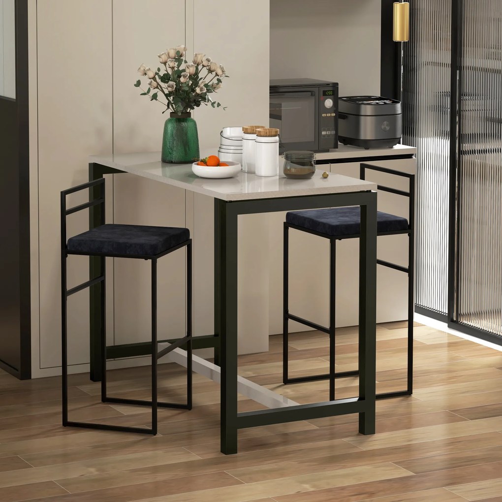 Conjunto de 2 cadeiras de bar com assento alto, almofada de veludo e apoio para os pés, altura 74 cm, preto