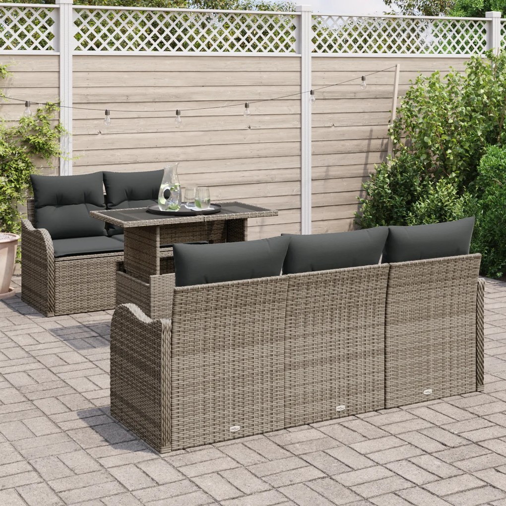 Conjunto de Sofá de Jardim com Almofadas Cinzento vidaXL 6 Peças Ratta
