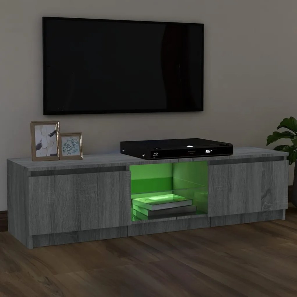 Móvel de TV com luzes LED 120x30x35,5 cm cinzento sonoma