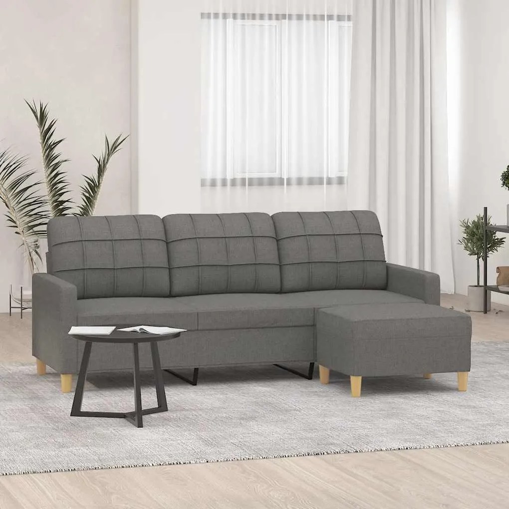 vidaXL Sofá de 3 lugares com apoio de pés 180 cm tecido cinza-escuro